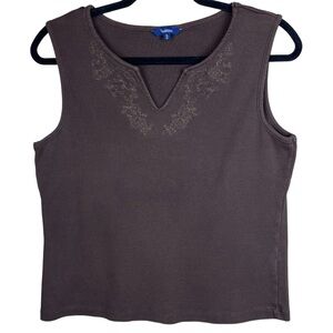 Reitmans Embroidered Brown Tank Top, 100% Cotton, Large, Western Style